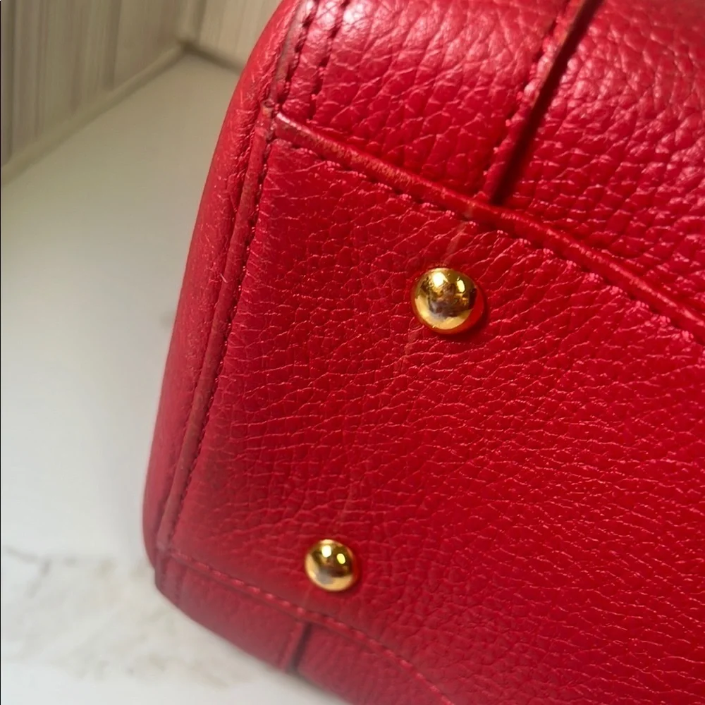 MCM Red Satchel with Gold Accents